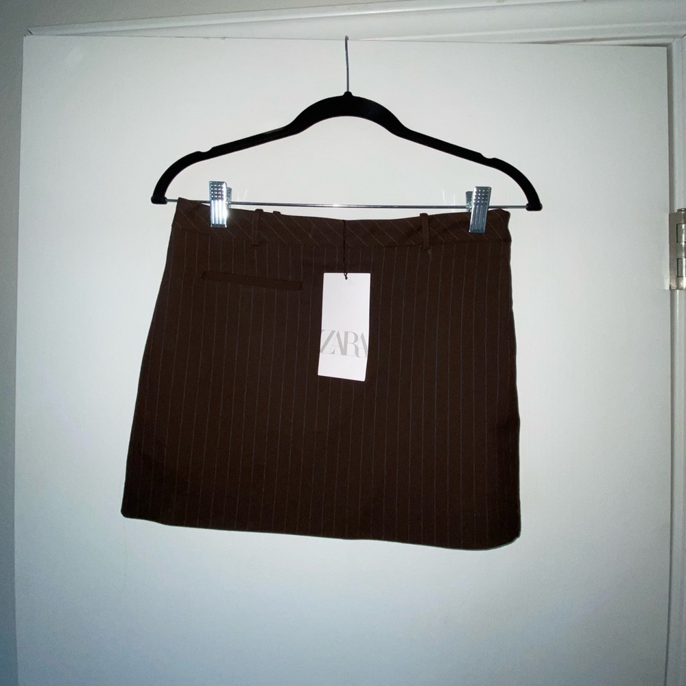 brown Zara pinstripe miniskirt NWT